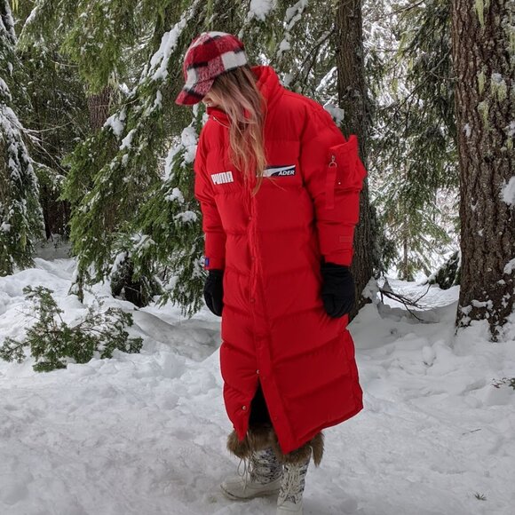 PUMA x ADER ERROR Hooded Button-Up Unisex Padded Down Coat Red S - Picture 2 of 10